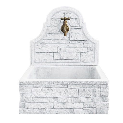 Fontana a muro con para schizzi in cemento ad effetto mattoncini modello Poker 50 cm colore bianco by CeramicStore | Lo specialista del tuo bagno