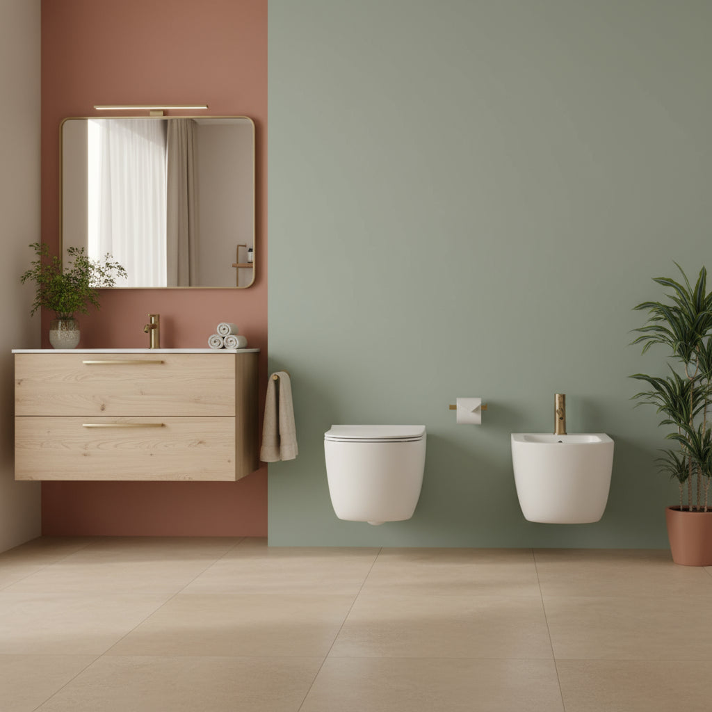 Sanitari sospesi modello Ilary 55 con sedile SoftClose 55x35cm - Bianco lucido