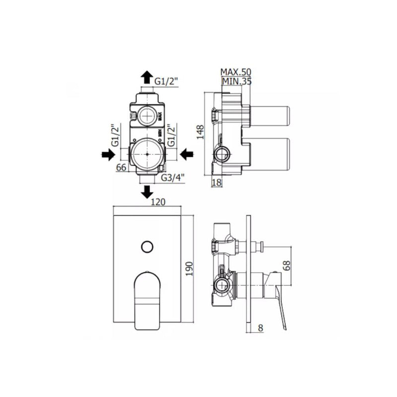Miscelatore incasso doccia con deviatore serie Tilt modello TI015ST/M steel looking Paffoni