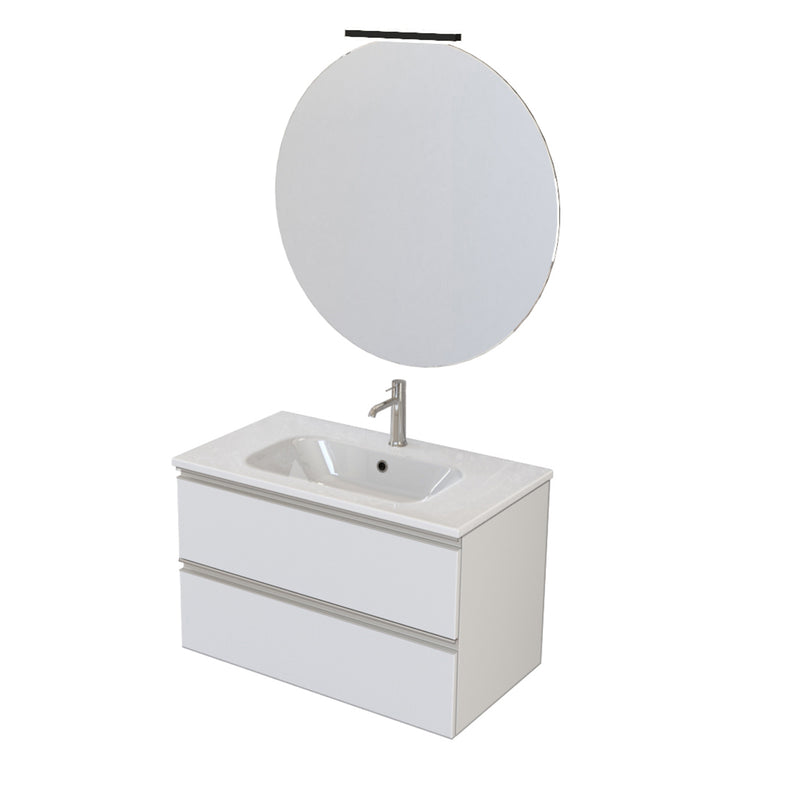 Composizione bagno sospesa Nexu 2 cassetti con lavabo specchio con lampada LED 2 cassetti 80x50 cm bianco by CeramicStore | Lo specialista del tuo bagno