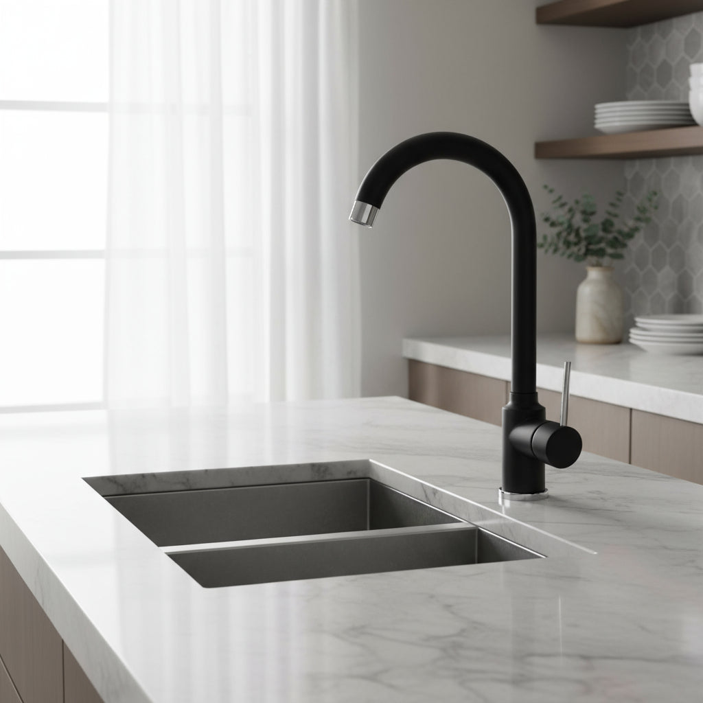 Rubinetti miscelatore per lavello cucina  canna tonda finitura nero opaco Modello Korea di Argo Rubinetterie