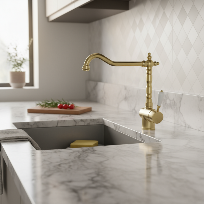 Rubinetti miscelatore per lavello cucina finitura ottone Antichizzato Modello Macao di Argo Rubinetterie