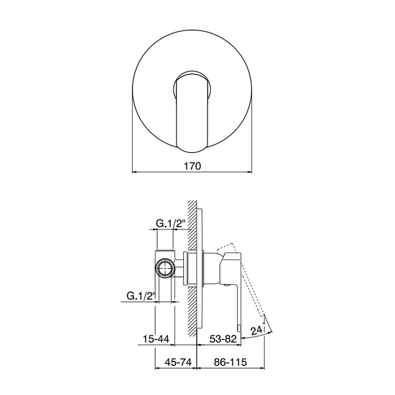 Mezclador monomando empotrado para ducha RubiFlux serie Dema - Negro mate