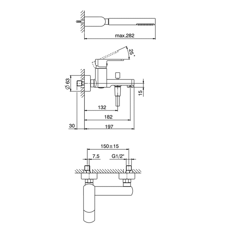 Single-lever mixer for bathtub with hand shower kit RubiFlux Dema series - Chrome