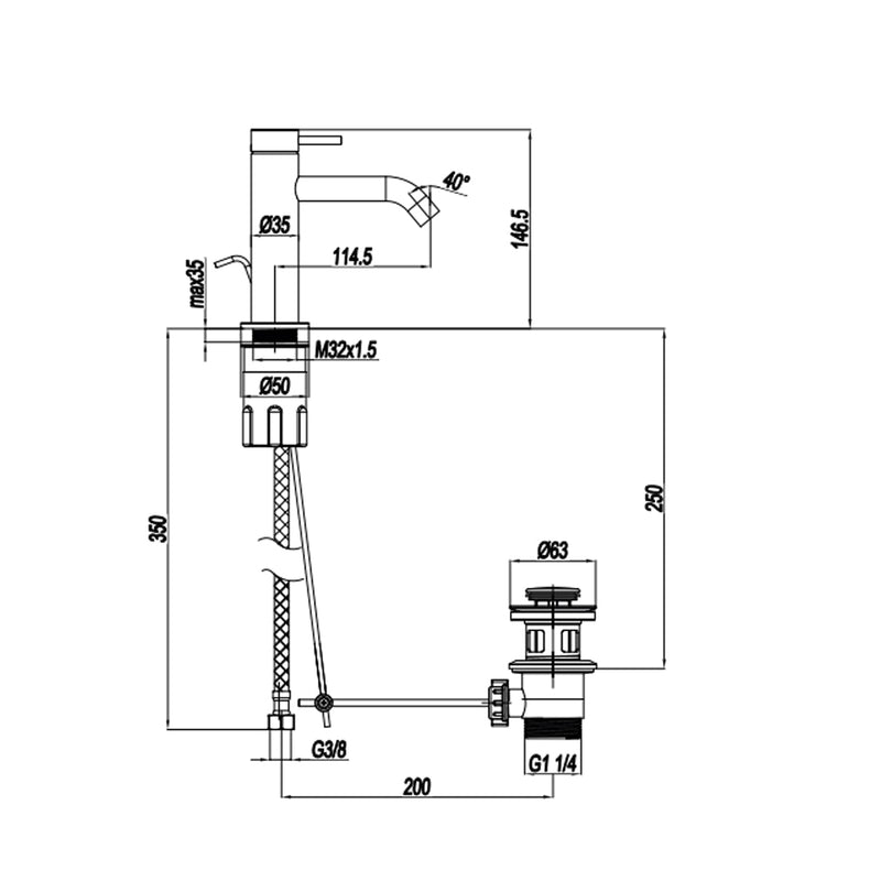 Mitigeur monocommande lavabo avec vidage RubiFlux série Regal - Chrome brossé