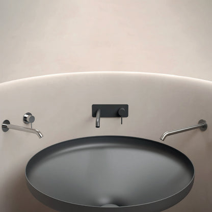 Miscelatore monocomando lavabo murale RubiFlux serie Regal canna 25 cm - Nero Opaco by CeramicStore | Lo specialista del tuo bagno