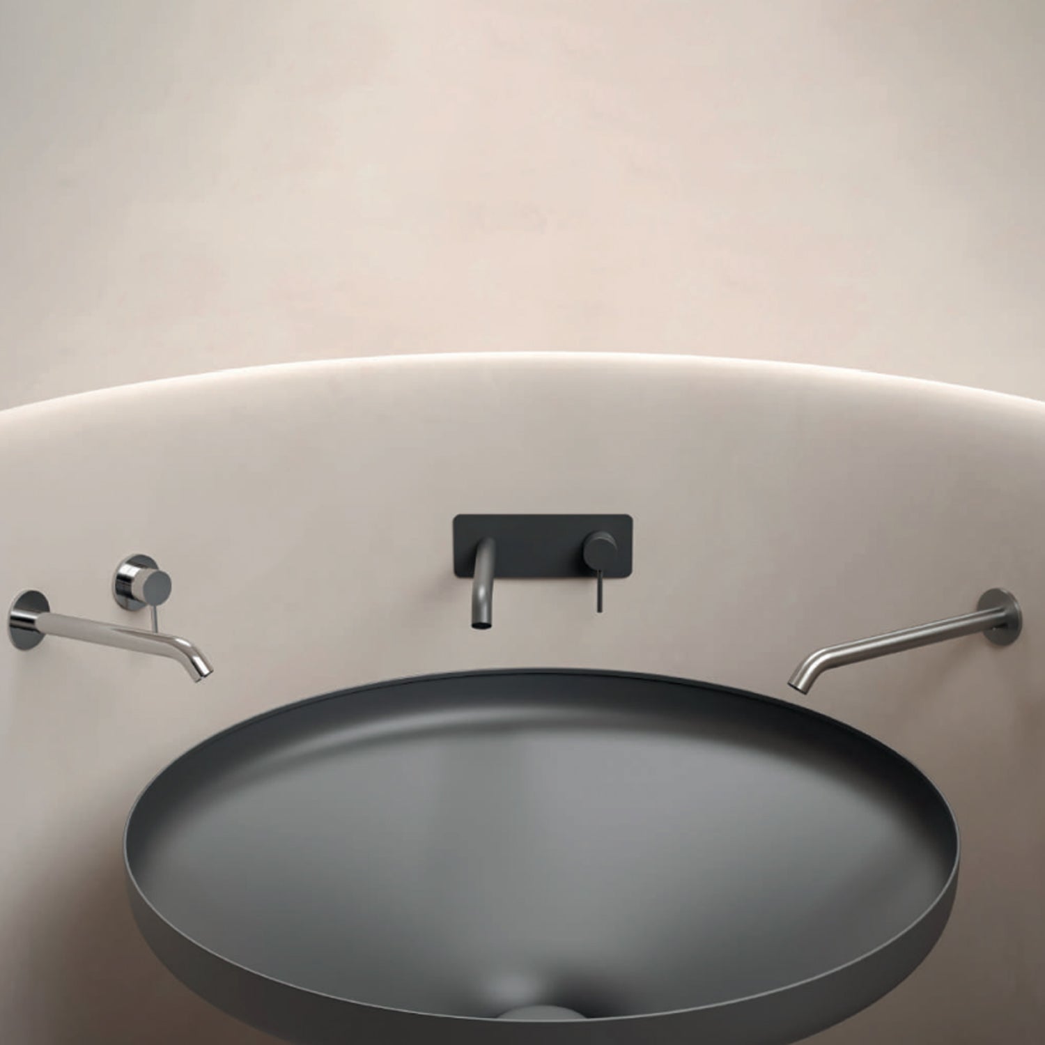 Miscelatore monocomando lavabo murale con piastra RubiFlux serie Regal canna 20 cm - Cromo