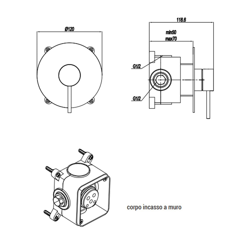Mezclador monomando empotrado para ducha RubiFlux serie Regal - Cromo
