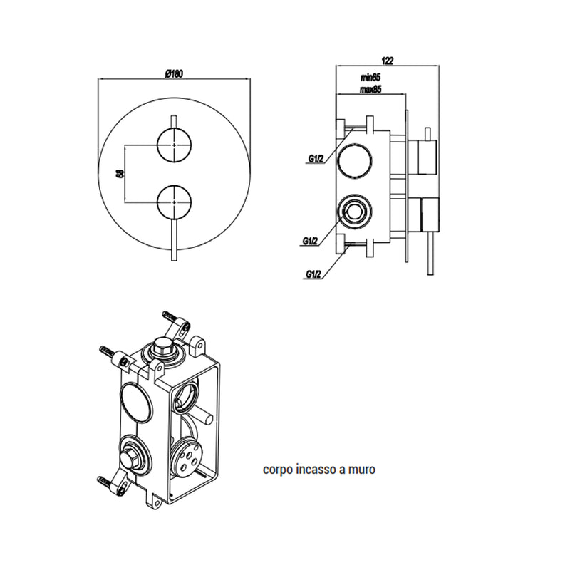 Miscelatore monocomando da incasso per doccia con deviatore RubiFlux serie Regal - Cromo by CeramicStore | Lo specialista del tuo bagno