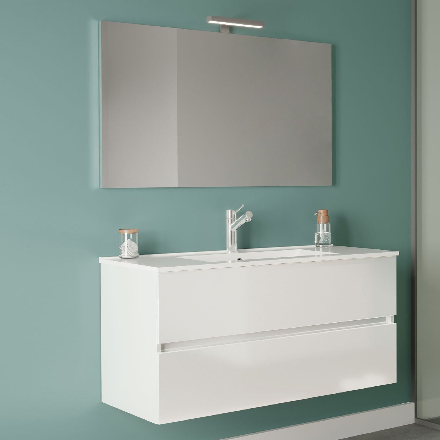 Mobile bagno con lavabo in ceramica specchio e lampada cm 90 colore Bianco Lucido- Cubi&Co modello Symmetry Classic 3 by CeramicStore | Lo specialista del tuo bagno