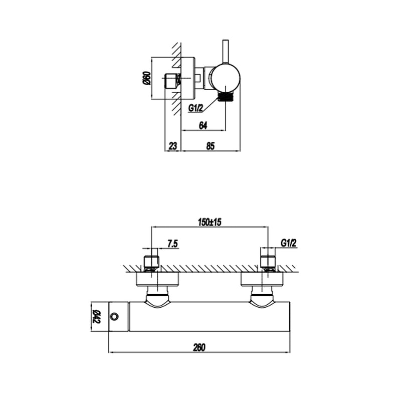 Einhebel-Außenmischer für Dusche RubiFlux Serie Regal - Gebürstetes Chrom