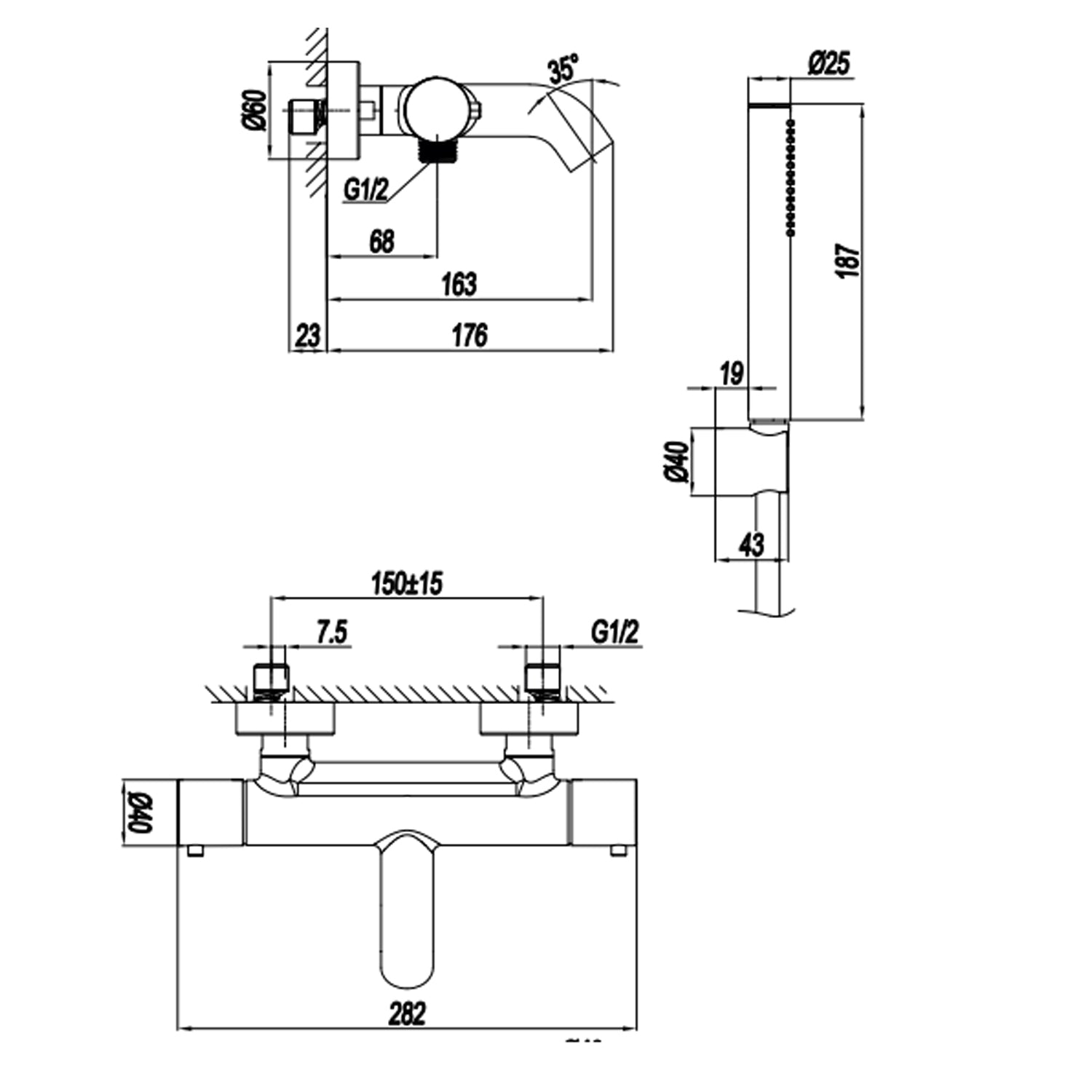 Miscelatore monocomando per vasca con kit doccino RubiFlux serie Regal - Satinato by CeramicStore | Lo specialista del tuo bagno