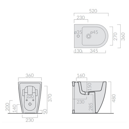 Bidet filomuro monoforo 52x36 cm serie Dreams di Ceramica Galassia altezza 48 cm