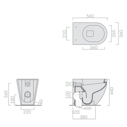 Coppia di sanitari filomuro 56x36 cm serie Dream di Ceramica Galassia con sedile soft close