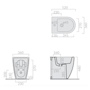 Coppia di sanitari filomuro 52x36 cm altezza h48 cm serie Dream di Ceramica Galassia con sedile soft close