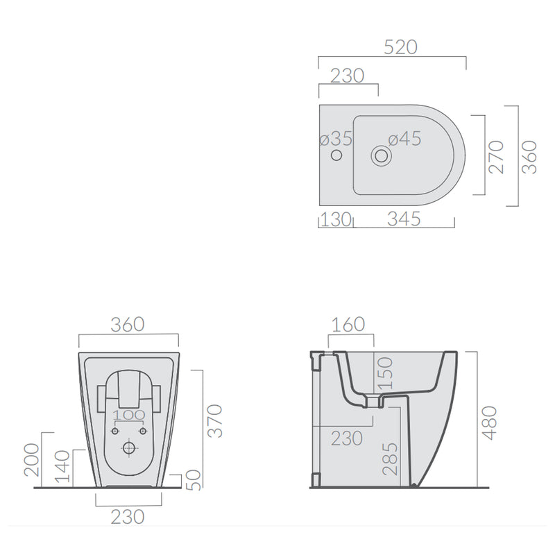 Coppia di sanitari filomuro 52x36 cm altezza h48 cm serie Dream di Ceramica Galassia con sedile soft close