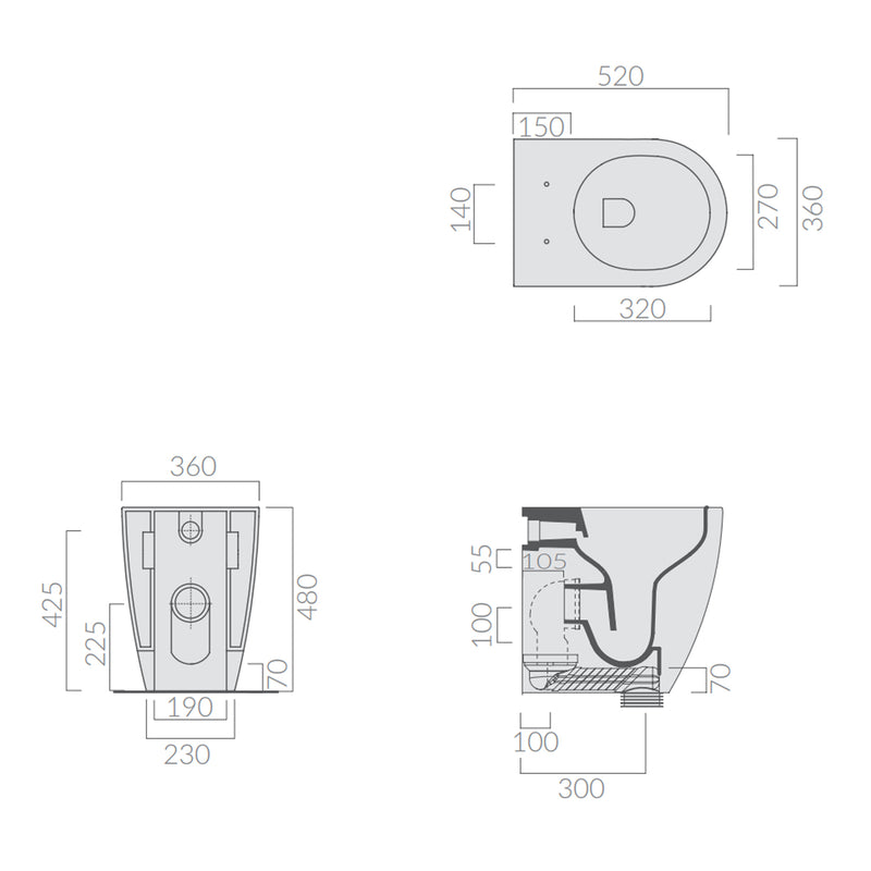 Coppia di sanitari filomuro 52x36 cm altezza h48 cm serie Dream di Ceramica Galassia con sedile soft close