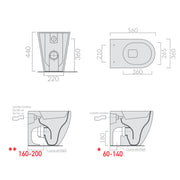 Coppia di sanitari filomuro 56x36 cm scarico traslato serie Dream di Ceramica Galassia con sedile soft close