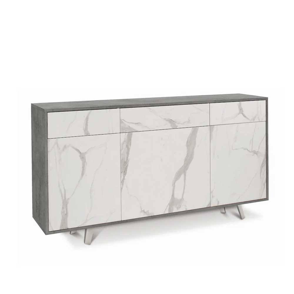 Mobile Madia a 3 Ante e 3 Cassetti Push-Pull finitura Struttura Cemento / Finitura Frontale Marmo Calacatta by Sarmog by CeramicStore | Lo specialista del tuo bagno