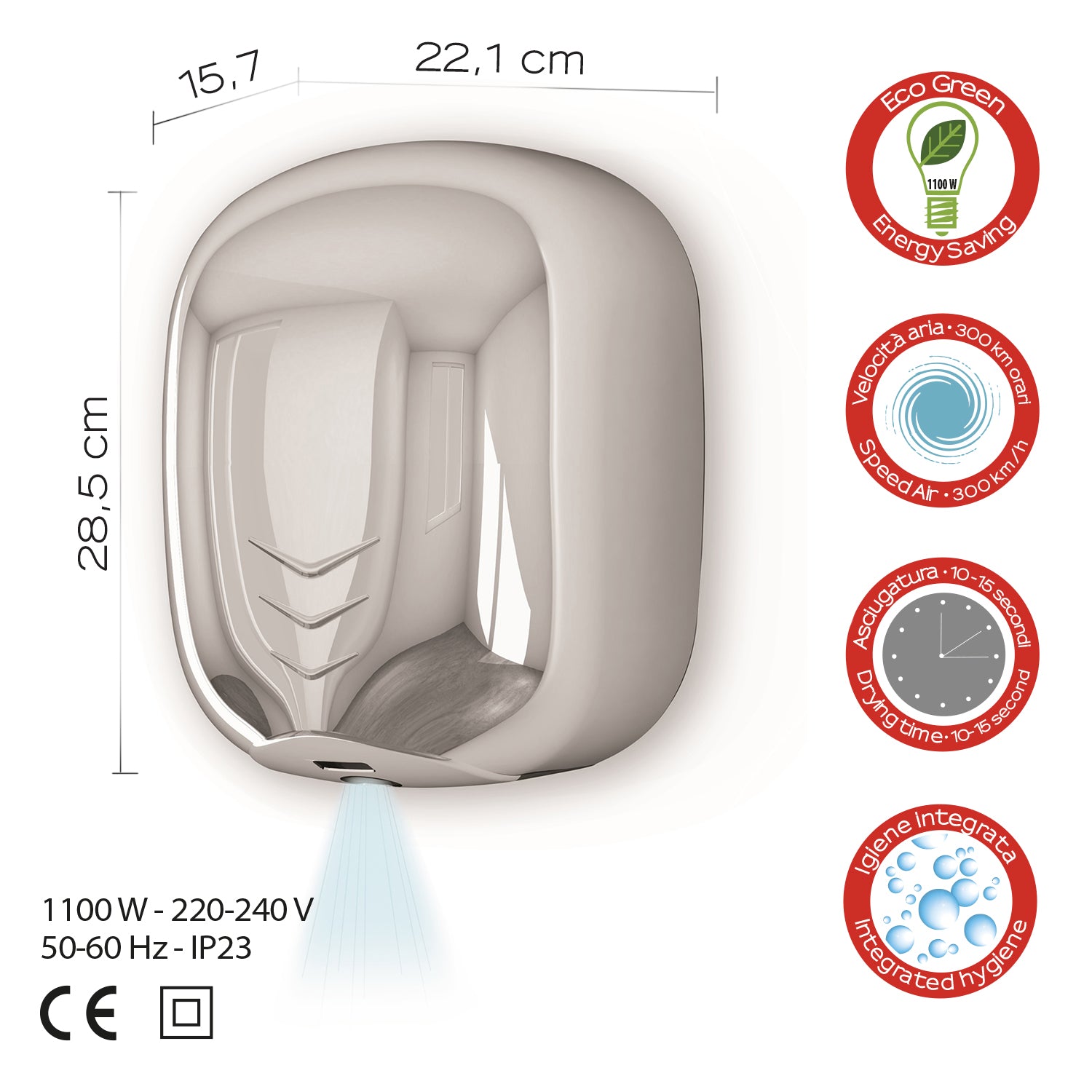 Gedy Eco-Jet Bora - Asciugamani Fotocellula Cromato by CeramicStore | Lo specialista del tuo bagno