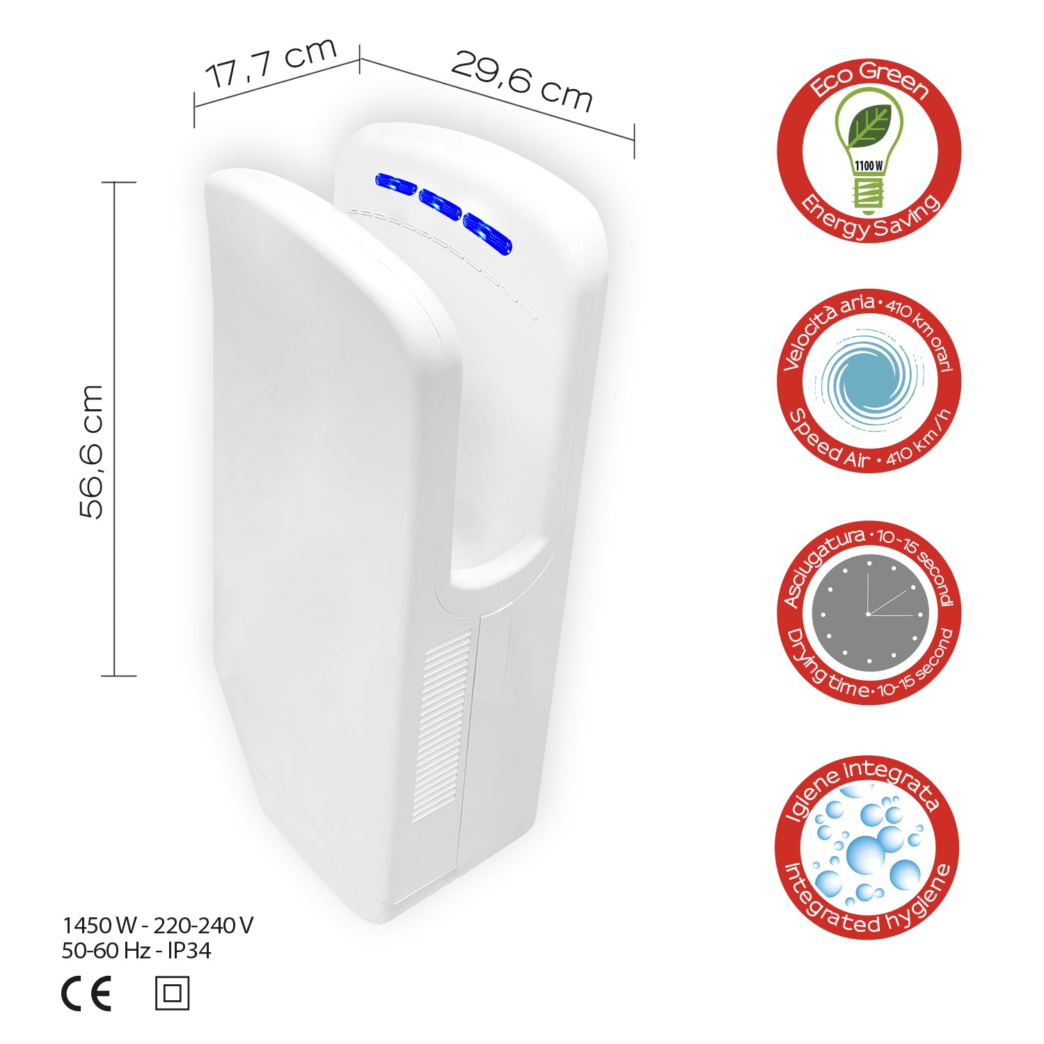 Gedy Asciugamani Elettrico Eco-Jet Diablo - Fotocellula by CeramicStore | Lo specialista del tuo bagno