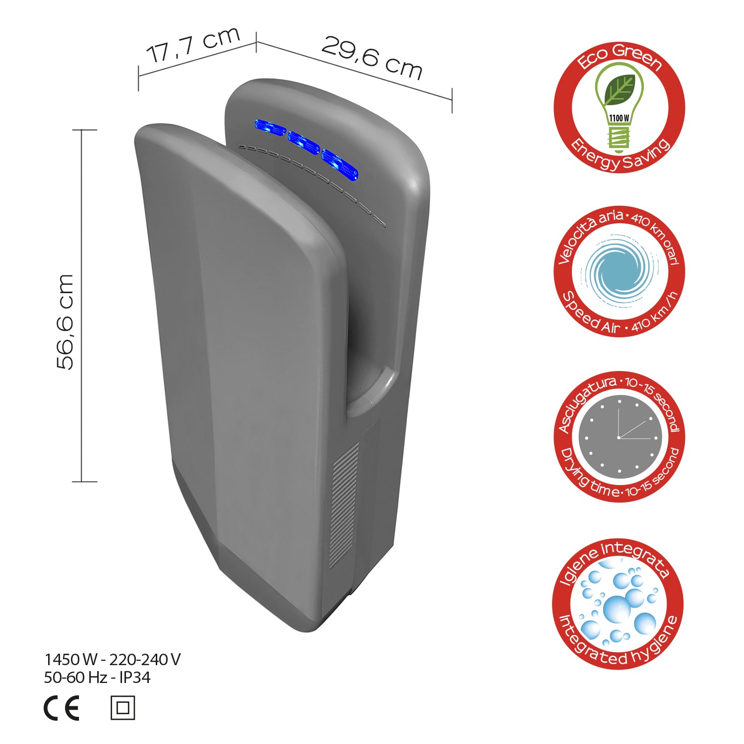 Gedy Diablo Eco-Jet - Fotocellula Asciugamani Elettrico by CeramicStore | Lo specialista del tuo bagno