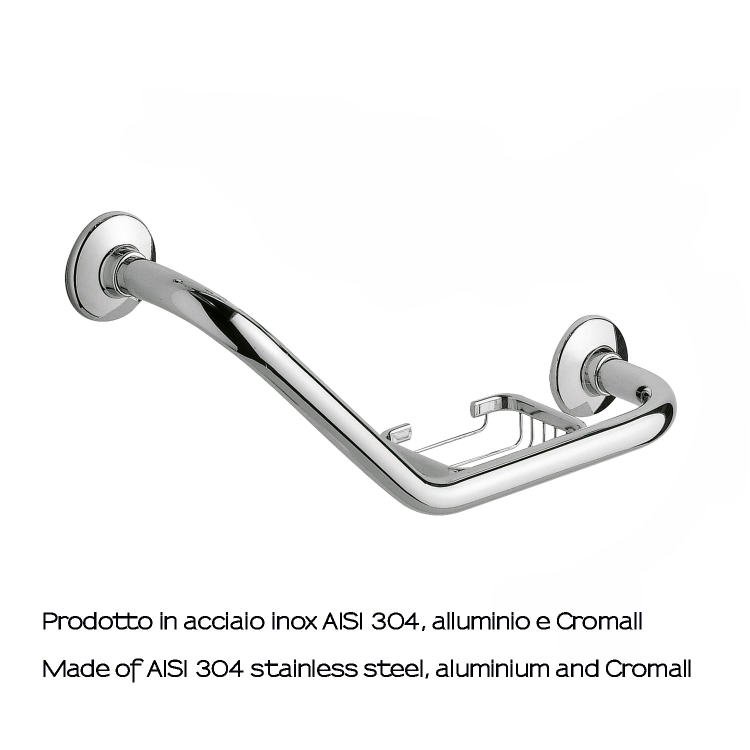 Maniglione inclinazione 135° Gedy modello Ascot con portasapone in filo reversibile - Cromato by CeramicStore | Lo specialista del tuo bagno