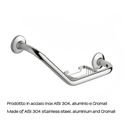 Maniglione inclinazione 135° Gedy modello Ascot con portasapone in filo reversibile - Cromato by CeramicStore | Lo specialista del tuo bagno