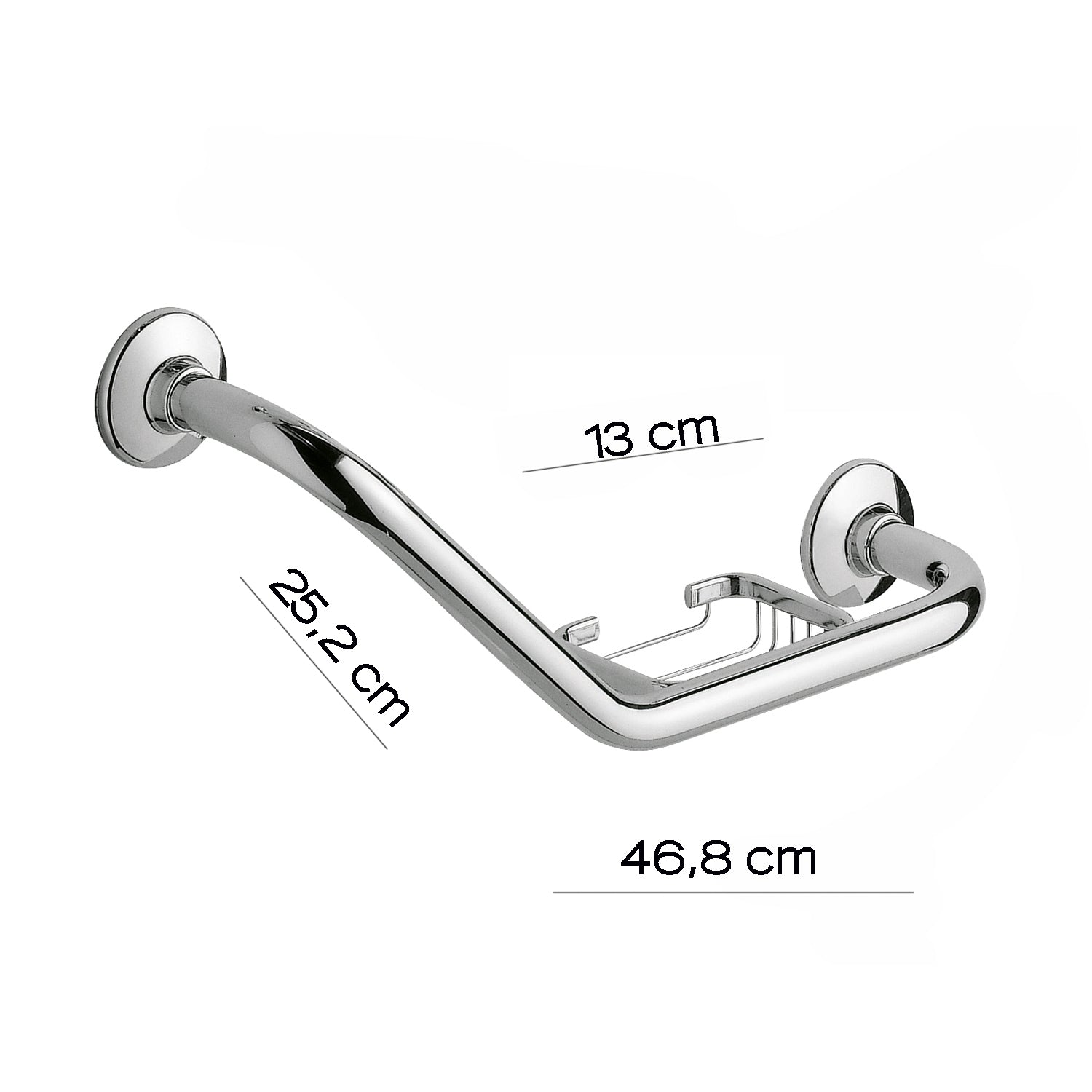 Maniglione inclinazione 135° Gedy modello Ascot con portasapone in filo reversibile - Cromato by CeramicStore | Lo specialista del tuo bagno