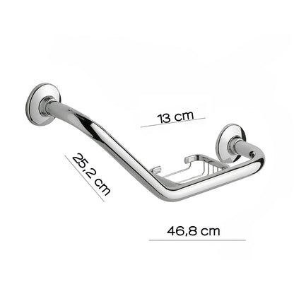 Maniglione inclinazione 135° Gedy modello Ascot con portasapone in filo reversibile - Cromato by CeramicStore | Lo specialista del tuo bagno