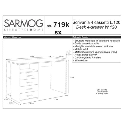 Scrivania da Ufficio o Cameretta da 120 cm con 4 cassetti finitura Bianco Fiammato by CeramicStore | Lo specialista del tuo bagno