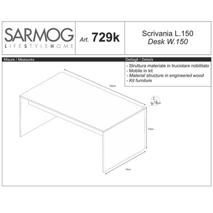 Scrivania da ufficio con piano superficiale antigraffio ad alta densità da 120X73 cm finitura Ossido Bianco by Sarmog by CeramicStore | Lo specialista del tuo bagno