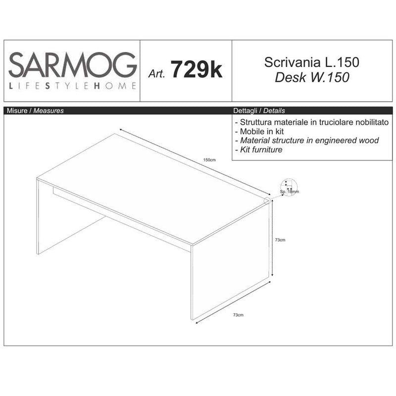Scrivania da ufficio con piano superficiale antigraffio ad alta densità da 120X73 cm finitura Ossido Bianco by Sarmog by CeramicStore | Lo specialista del tuo bagno