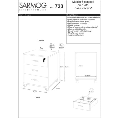Cassettiera su Ruote da ufficio con tre cassetti e serratura finitura Struttura Olmo Chiaro / Finitura Frontale Olmo Chiaro by Sarmog by CeramicStore | Lo specialista del tuo bagno