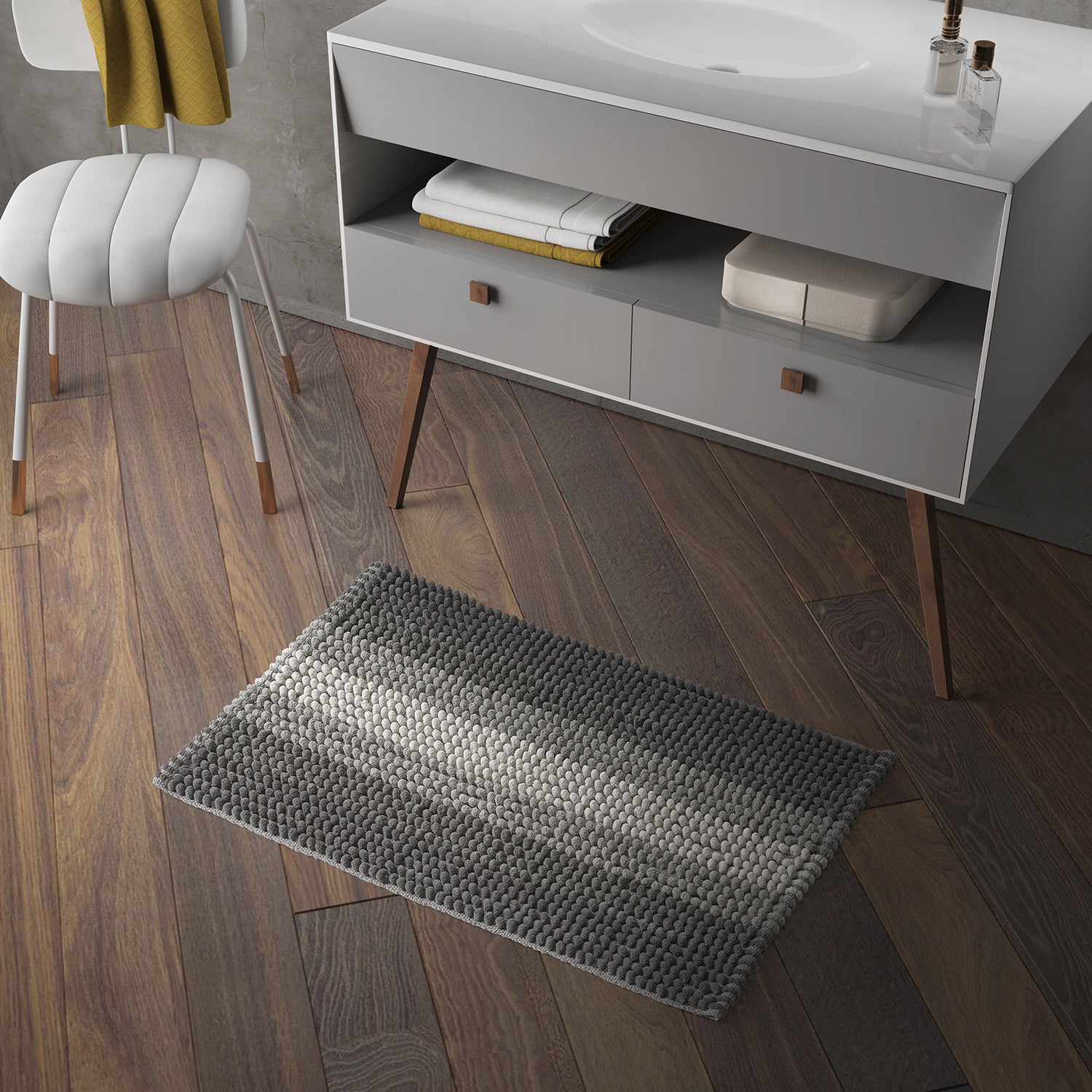 Tappeto 50x80 in cotone e poliestere con fondo antiscivolo Bubble di Gedy - Grigio by CeramicStore | Lo specialista del tuo bagno