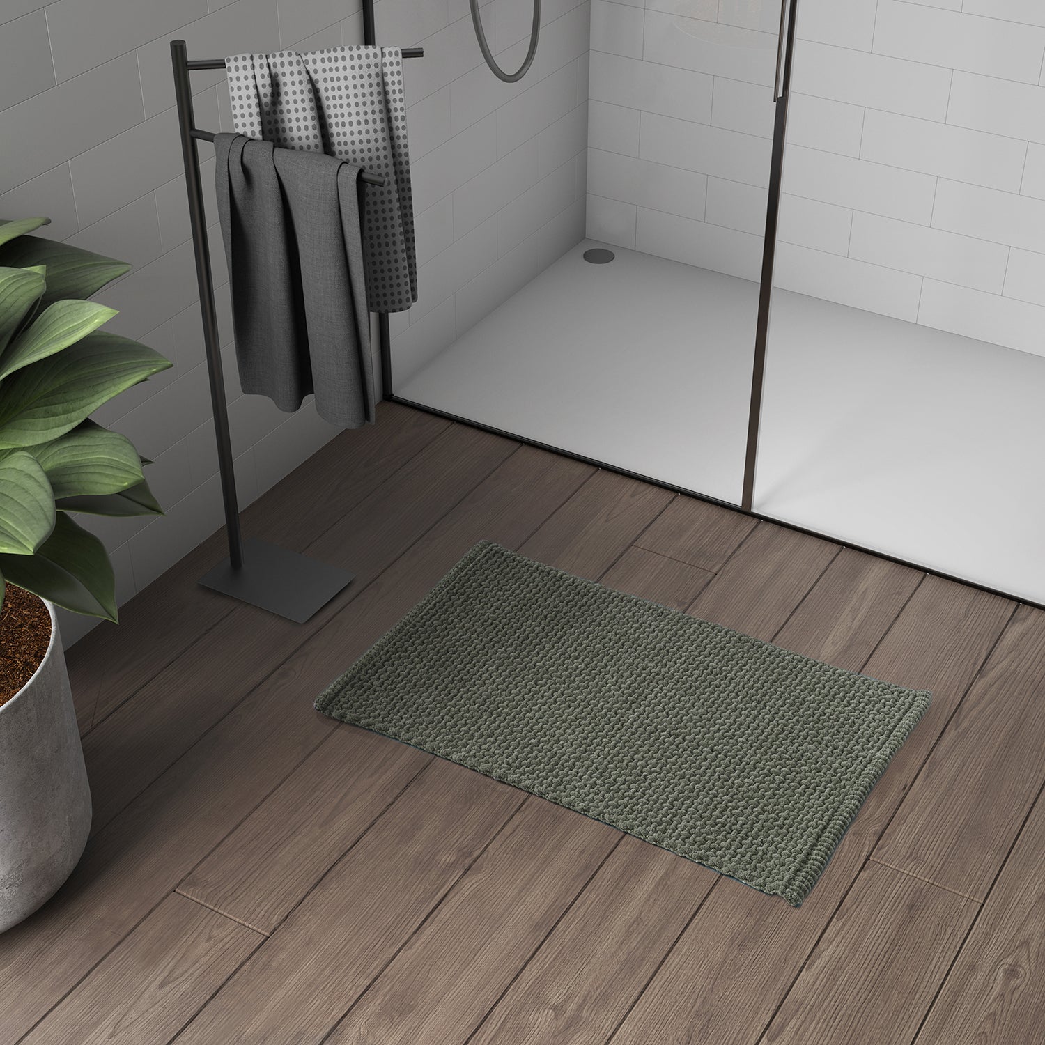 Tappeto 50x80 in cotone e poliestere con fondo antiscivolo Knot di Gedy - Verde by CeramicStore | Lo specialista del tuo bagno