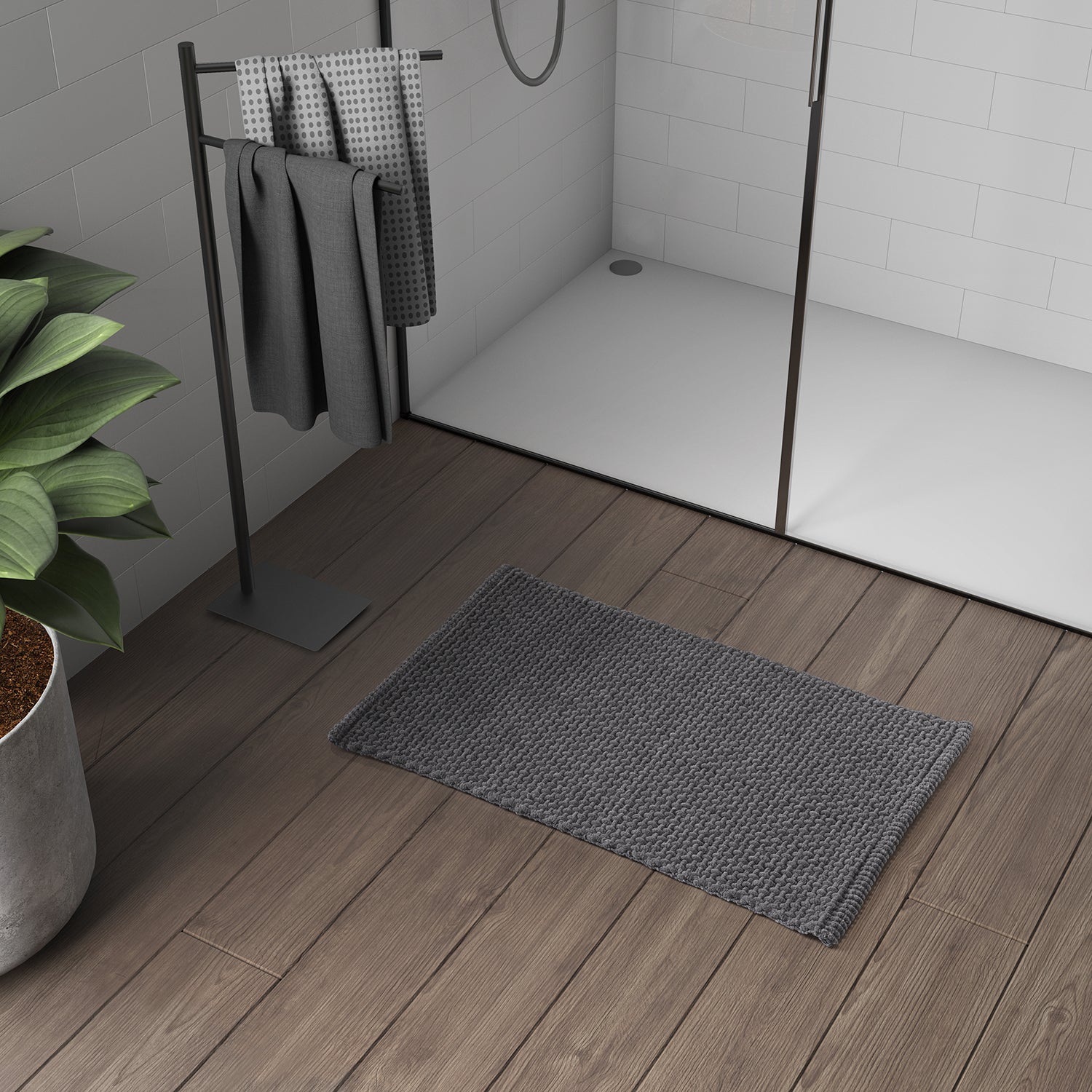 Tappeto 50x80 in cotone e poliestere con fondo antiscivolo Knot di Gedy - Grigio by CeramicStore | Lo specialista del tuo bagno
