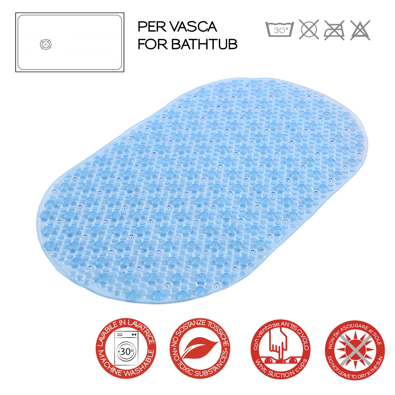 Tappeto antiscivolo vasca modello Solid di Gedy - Azzurro trasparente by CeramicStore | Lo specialista del tuo bagno