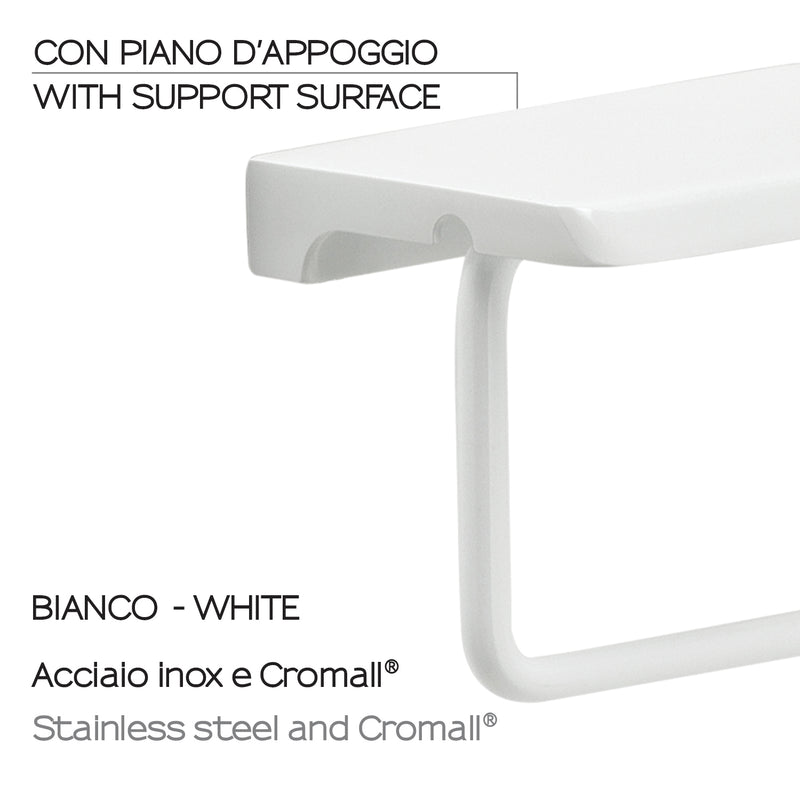Porta rotolo a muro con piano d'appoggio di Gedy in acciaio inox - Bianco