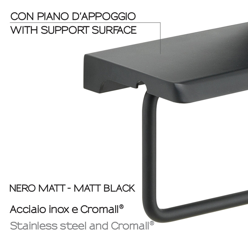 Porta rotolo a muro con piano d'appoggio di Gedy in acciaio inox - Nero Matt
