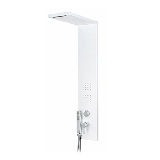 Pannello doccia Trend in acciaio inox Bianco Opaco a 4 funzioni, soffione, cascata, doccino e getti orizzontali by CeramicStore | Lo specialista del tuo bagno