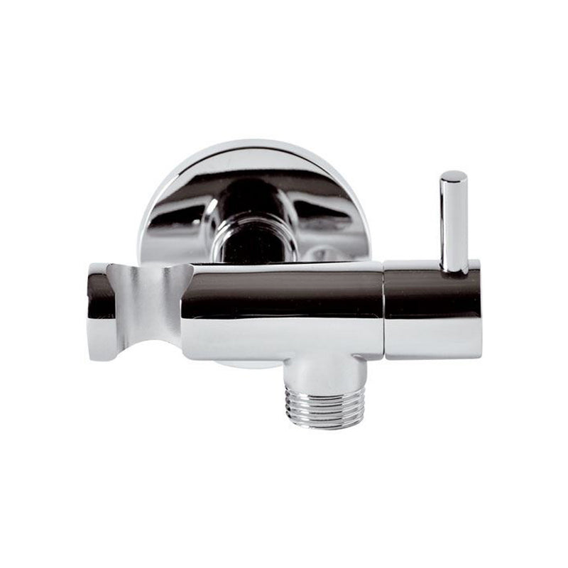 Supporto doccia design tondo con rubinetto d'arresto in ottone cromato by CeramicStore | Lo specialista del tuo bagno