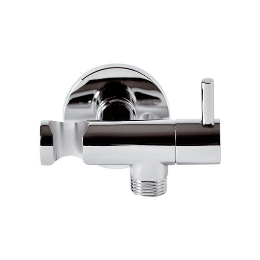 Supporto doccia design tondo con rubinetto d'arresto in ottone cromato by CeramicStore | Lo specialista del tuo bagno