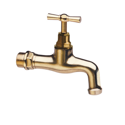 Rubinetto da giardino curvo in ottone lucidato con maniglia a T by CeramicStore | Lo specialista del tuo bagno
