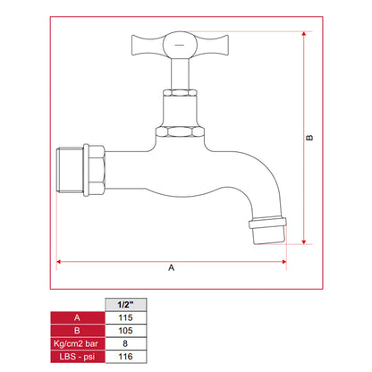 Rubinetto da giardino curvo in ottone lucidato con maniglia a T by CeramicStore | Lo specialista del tuo bagno