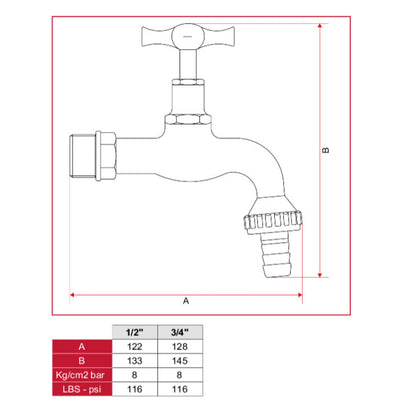 Rubinetto da giardino curvo in ottone cromato sabbiato con maniglia a T lucida attacco 3/4'' by CeramicStore | Lo specialista del tuo bagno