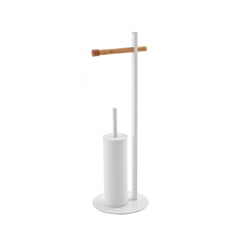 Piantana portarotolo con scopino in acciaio bianco e bambà¹ 67 cm