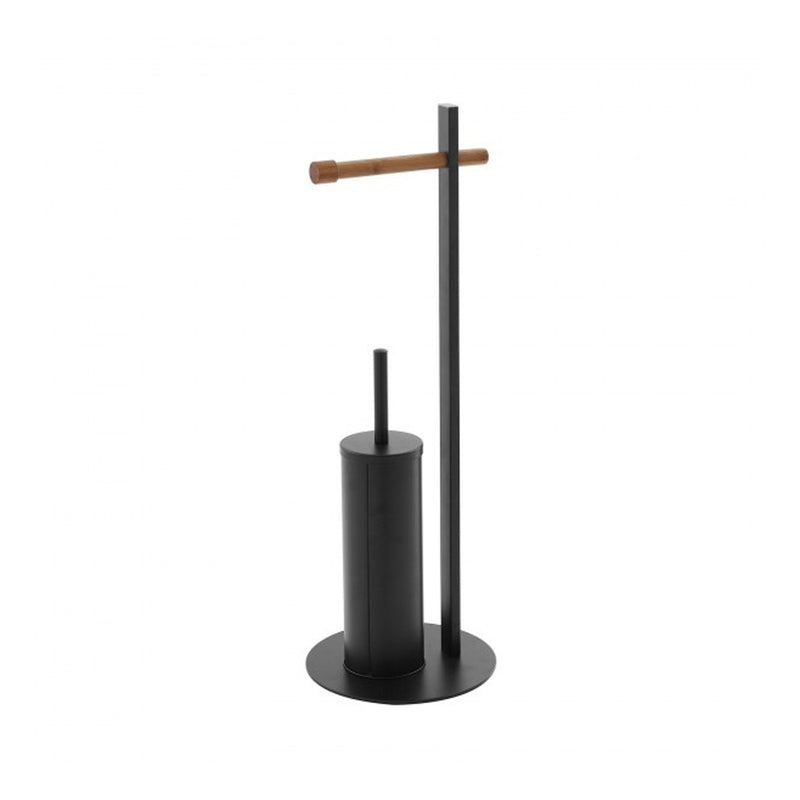 Piantana portarotolo con scopino in acciaio nero e bambà¹ 67 cm