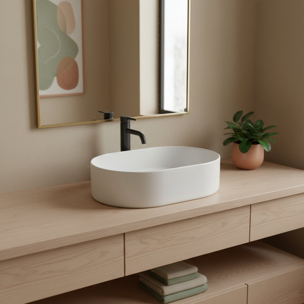 Lavabo rotondo Azzurra serie Aurea 55x40x17 cm - Bianco lucido