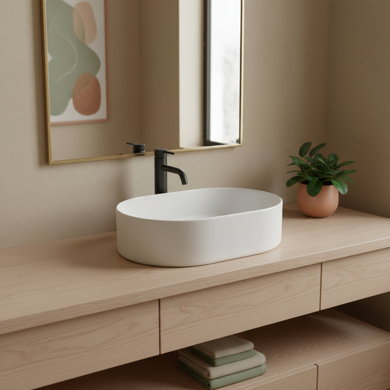 Lavabo rotondo Azzurra serie Aurea 55x40x17 cm - Bianco lucido